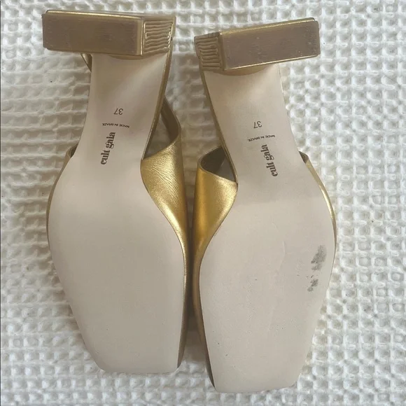 cult gaia Metallic Gold Square-Toe Slingback Heels - Picture 3 of 3